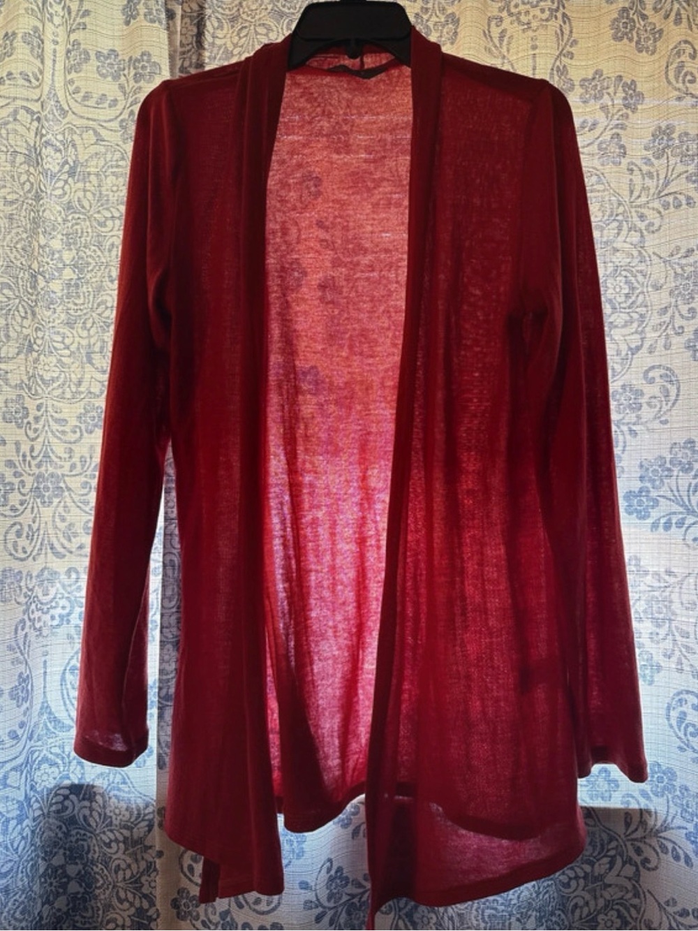 Women's Open-Front Cardigan in Burgundy Red